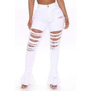 New‎ Fashion Nova Size 1 Flare Destructed Skinny Jeans Fray What Mean White